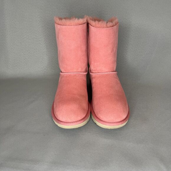Women's Ugg Boots Size 7 Pink Bailey Bow Suede Wool Coquette Sold Out 1016225 - Picture 4 of 14